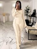 Women's Nightclub Solid Color Ribbed Bell Bottom Casual Two Piece Pants Set