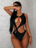 Sexy Solid Color Hollow One-Piece Swimsuit