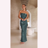 Summer Style Bright Solid Color Strapless Sexy Long Dress