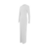 Women Round Neck Long Sleeve Bodycon Maxi Dress