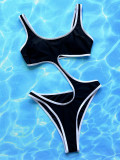 Black And White Contrasting Hollow One-Piece Swimsuit