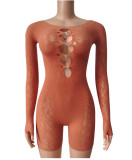 Women's Sexy See-Through High Waist Long Sleeve Tight Fitting Bodycon Jumpsuit