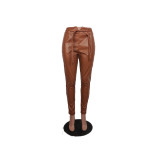 Women Fall/Winter Casual Solid PU Leather Pant