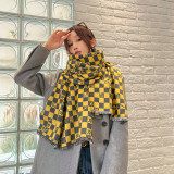 Women winter imitation cashmere checkerboard tassel shawl warm neck scarf