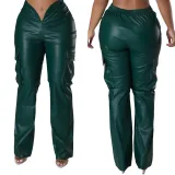 Women Casuald Pocket Stretch PU-Leather Pants