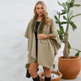 Plus Size Women autumn and winter furry collar loose knitting cloak shawl coat