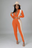 Women Color Block Casual Zipper Top and Pant Two Piece Set