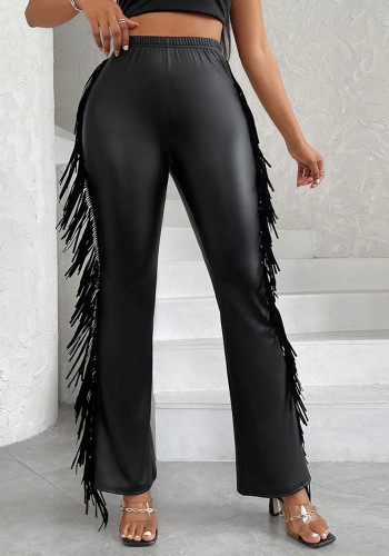 Women Sexy Tassel PU-Leather Pants