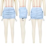 Women Solid Pleated Elastic Spring Buckle Sports Organ Pocket Mini Skirt