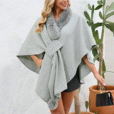 Plus Size Women autumn and winter furry collar loose knitting cloak shawl coat