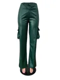Women Casuald Pocket Stretch PU-Leather Pants