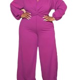 Plus Size Women Solid Knotted Casual Jumpsuit