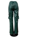 Women Casuald Pocket Stretch PU-Leather Pants