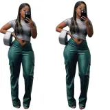 Women Casuald Pocket Stretch PU-Leather Pants