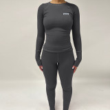 Women Winter Long Sleeve Top and Sports Tight Pants Two-piece Set