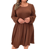 Plus Size Women Autumn and Winter Square Neck Long Sleeve Dress