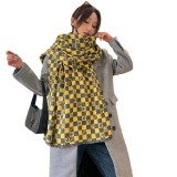 Women winter imitation cashmere checkerboard tassel shawl warm neck scarf