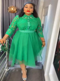 Africa Plus Size Women Lace Turndown Collar Dress Three-Piece