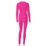 Women Winter Long Sleeve Top and Sports Tight Pants Two-piece Set