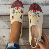 Plus Size Round Toe Flat Shoes For Women Ethnic Style Embroidered Hollow Shallow Mouth Beanie Shoes