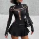 Spring Hollow Ripped Turtle Neck Slim Fit Bodysuit For Women