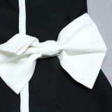 Spring Black And White Patchwork Bow Chic Elegant Low Back Women's Bandage Dress