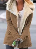 Autumn And Winter Solid Color Turndown Collar Fleece Jacket For Women