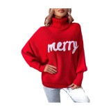 Christmas Turtleneck Women's Autumn And Winter Loose Bat Sleeves Outdoor Wear Knitting Shirt Sweatwear Tops For Women