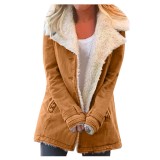 Autumn And Winter Solid Color Turndown Collar Fleece Jacket For Women