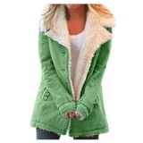 Autumn And Winter Solid Color Turndown Collar Fleece Jacket For Women