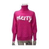 Christmas Turtleneck Women's Autumn And Winter Loose Bat Sleeves Outdoor Wear Knitting Shirt Sweatwear Tops For Women