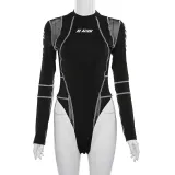 Summer Women's Sexy Mesh Printed Long Sleeve Jumpsuit