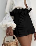 Summer Fashion Women's Solid Color Pleated High Waist Zipper Shorts