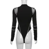 Summer Women's Sexy Mesh Printed Long Sleeve Jumpsuit