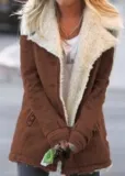 Autumn And Winter Solid Color Turndown Collar Fleece Jacket For Women