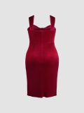 Plus Size Women's Autumn And Winter Slim Slit Chic Solid Color Velvet Strap Bodycon Dress
