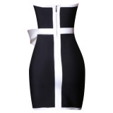 Spring Black And White Patchwork Bow Chic Elegant Low Back Women's Bandage Dress