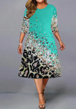 Autumn Digital Positioning Print Plus Size Women's Half-Sleeve A-Line Dress