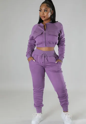 Sports Autumn And Winter Casual Fashion Short Coat Eggings Two-Piece Set