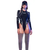 Summer Women's Sexy Mesh Printed Long Sleeve Jumpsuit