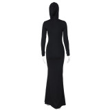 Women's Winter Fashion Chic Solid Color Hooded Long Sleeve Slim Dress