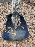Women vintage washed denim single shoulder horn large bag