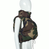 Women Autumn Camouflage Sleeveless Drawstring Style Trendy Padded Vest