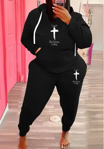Plus Size Women Casual Sports Hoodies and Pant Two-piece Set