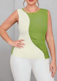 Plus Size Women Sleeveless Knitting Patchwork Contrast Color Tank Top