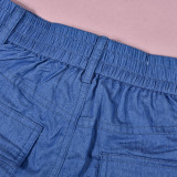 Women Summer Pockets Drawstring Loose Zipper Casual Pants