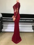 Women Long Sleeve Off Shoulder Mesh Slit Sexy Dress