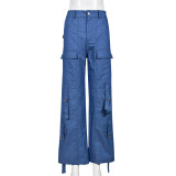 Women Summer Pockets Drawstring Loose Zipper Casual Pants