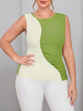 Plus Size Women Sleeveless Knitting Patchwork Contrast Color Tank Top