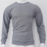 Men's Autumn and Winter Sports Solid waffle Round Neck Top